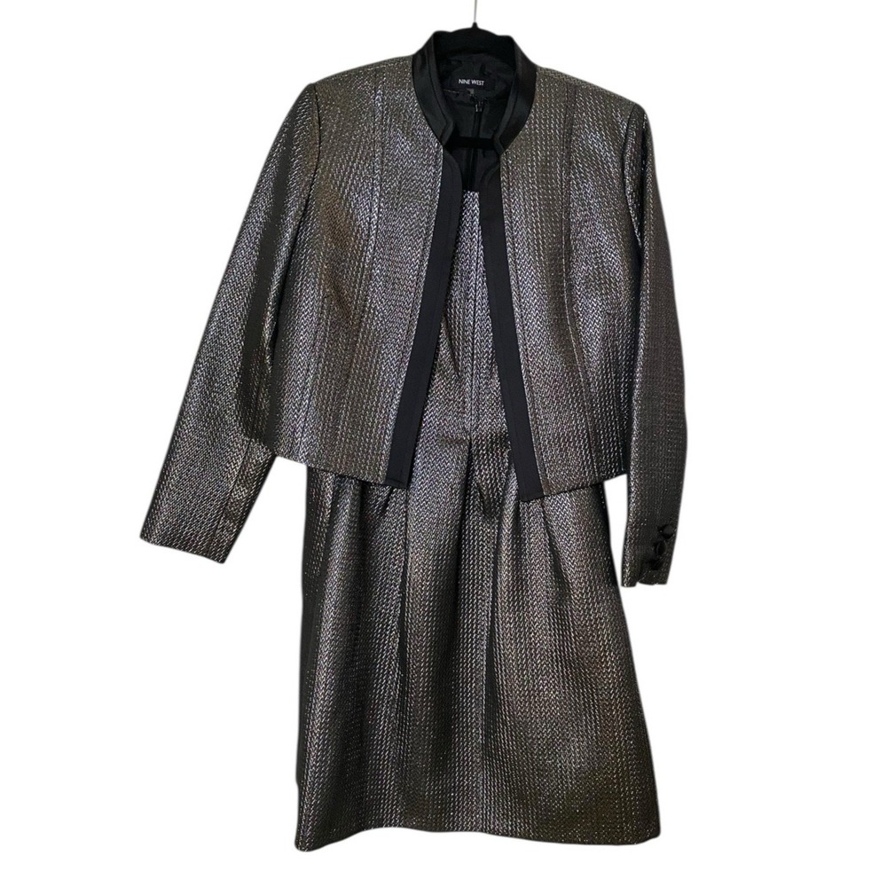 NEW Nine West Womens Dress & Jacket Smoke Grey Silver Two Piece Set Size 10